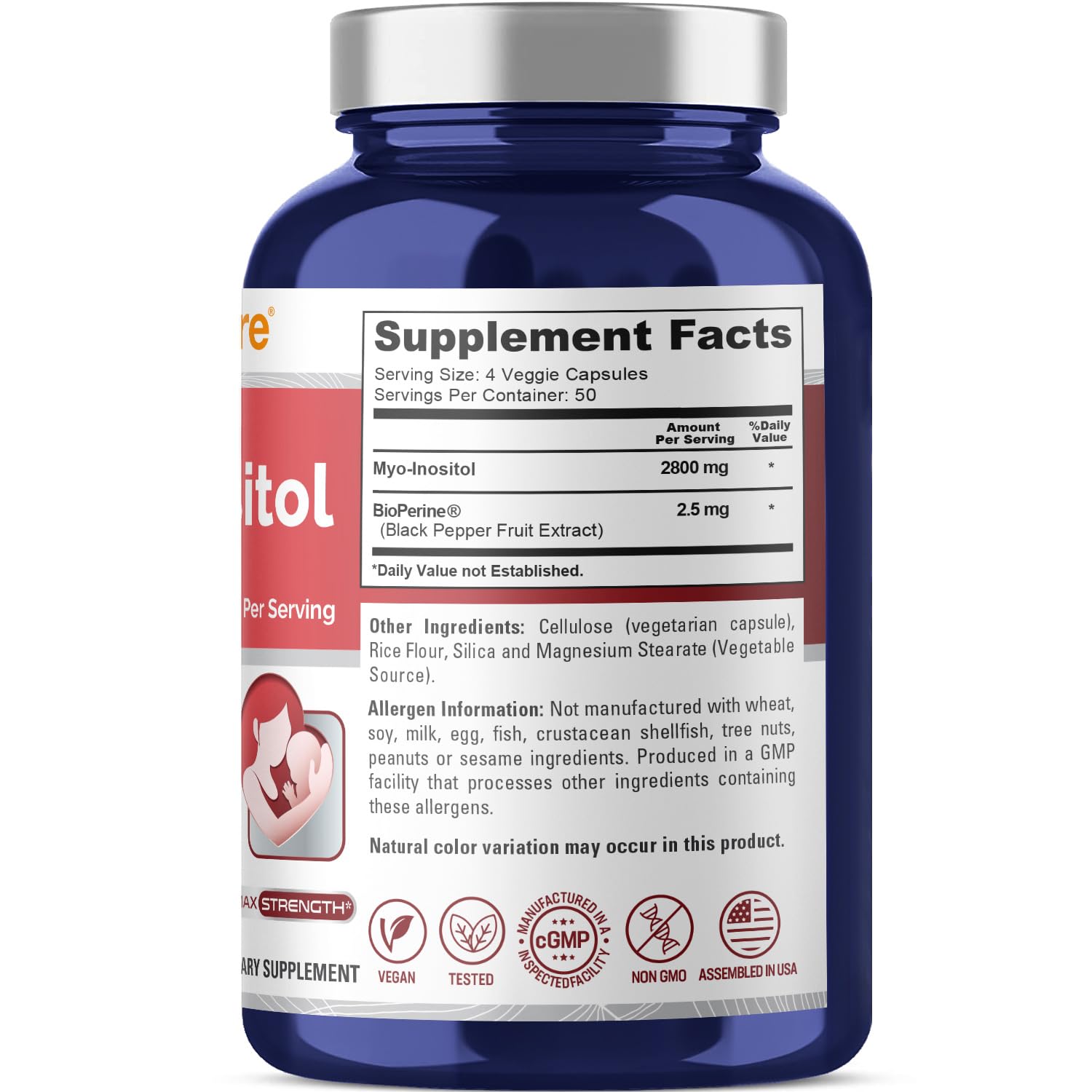 Etiqueta frontal NusaPure Mio-Inositol alta potencia