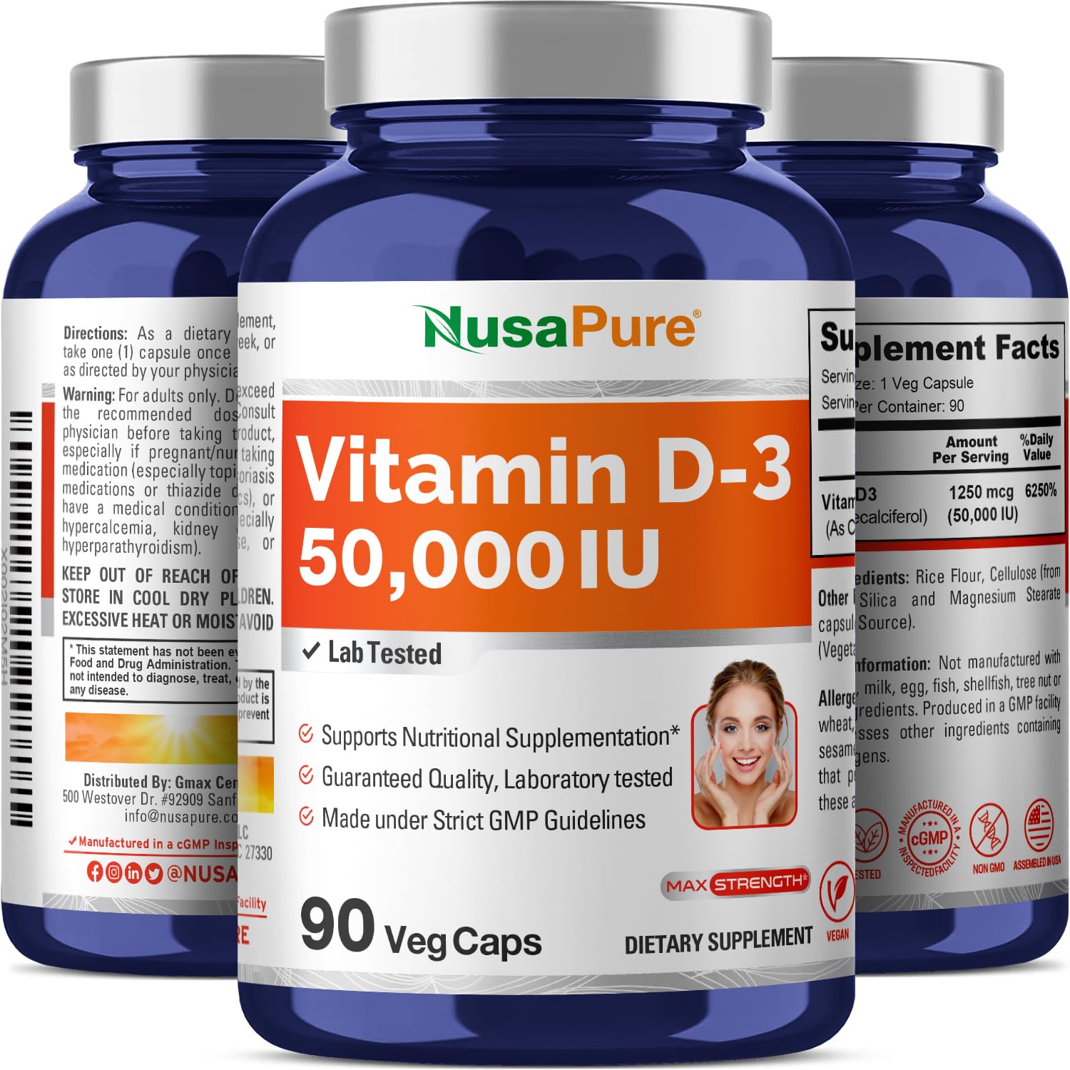 Etiqueta frontal NusaPure Vitamina D3 alta potencia