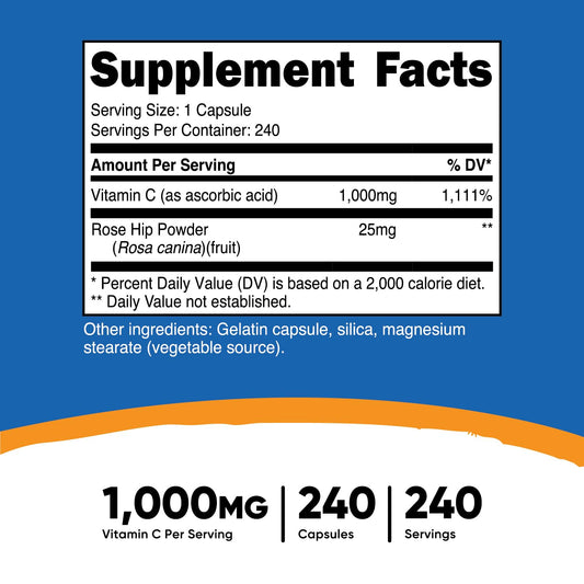 Etiqueta frontal Nutricost vitamina c escaramujo