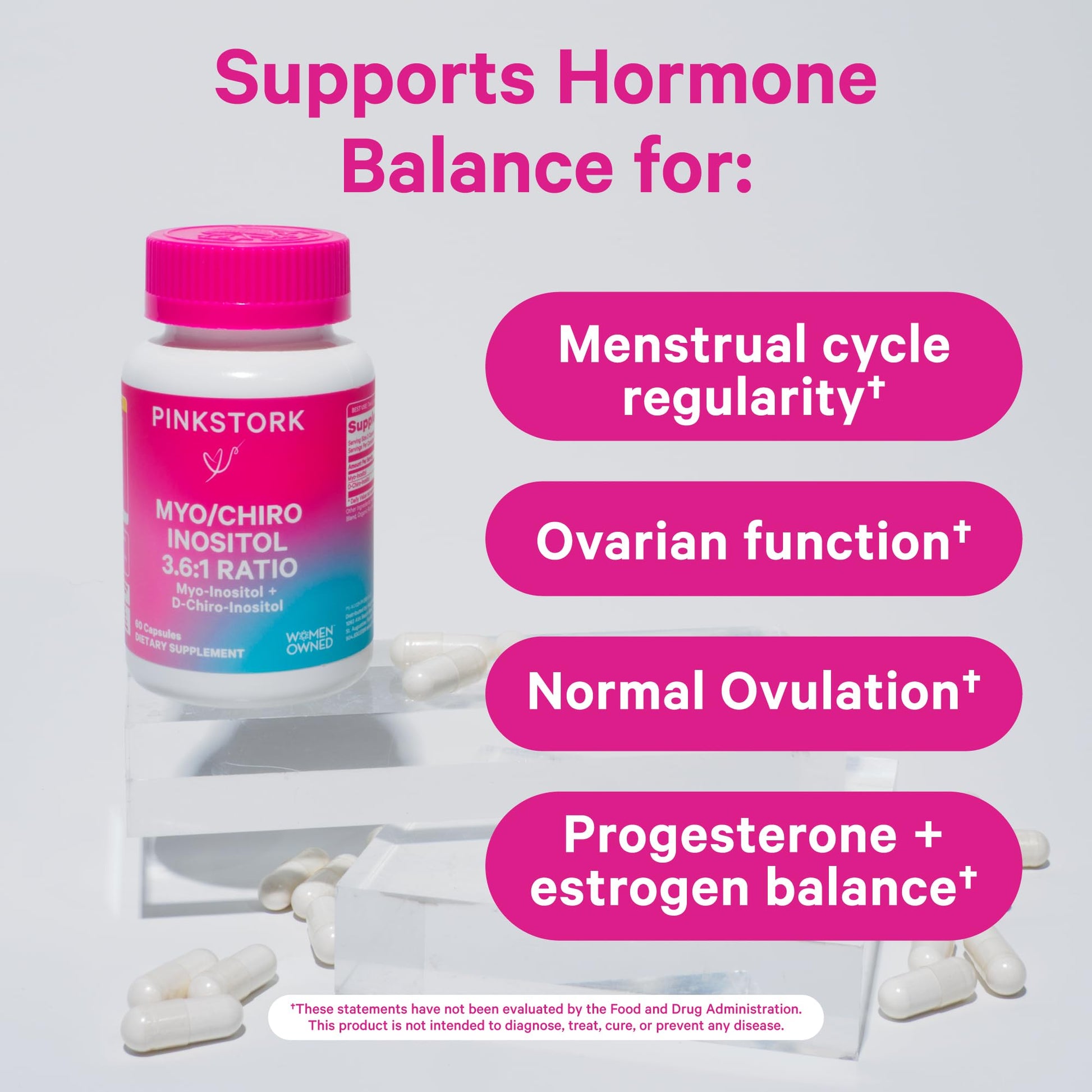 Etiqueta frontal Pink Stork suplemento de fertilidad