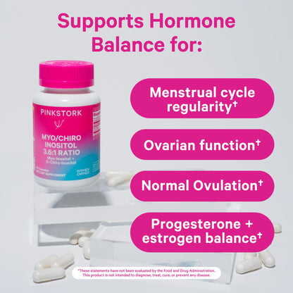 Etiqueta frontal Pink Stork suplemento de fertilidad