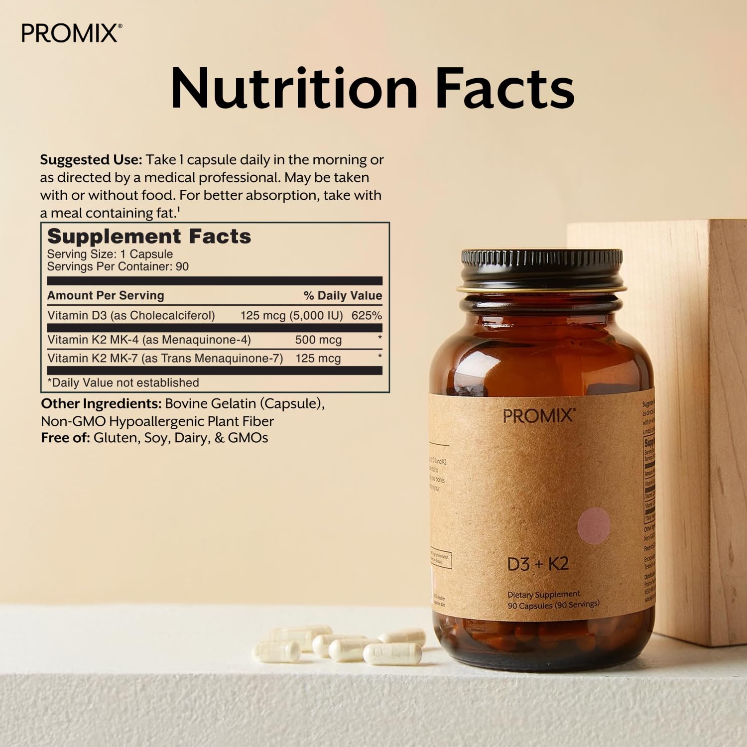 Etiqueta frontal suplemento Promix nutrición D3 K2