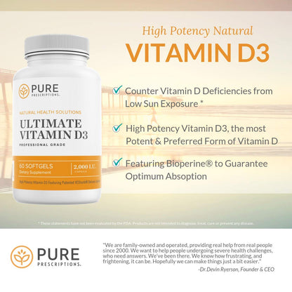 Etiqueta frontal Pure Prescriptions Ultimate vitamina d3 120 cápsulas
