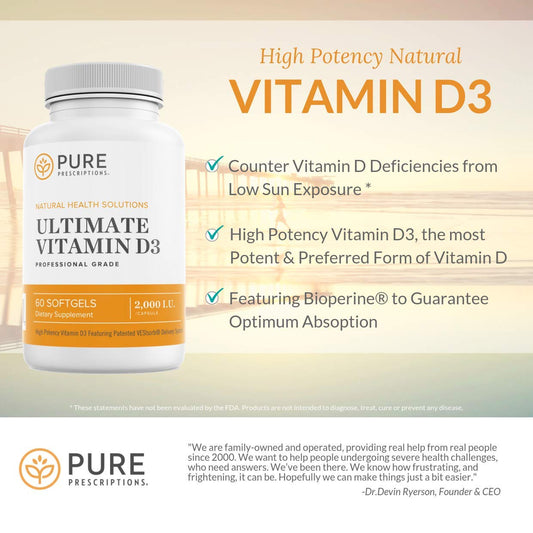 Etiqueta frontal Pure Prescriptions Ultimate vitamina d3 120 cápsulas