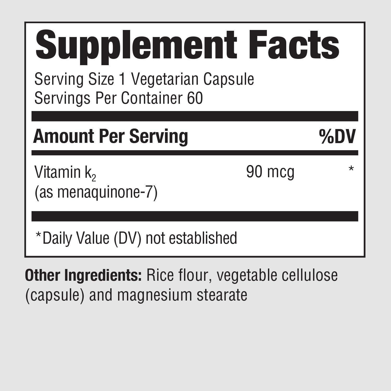Etiqueta frontal suplemento PureFormulas Vitamina K2 MK7