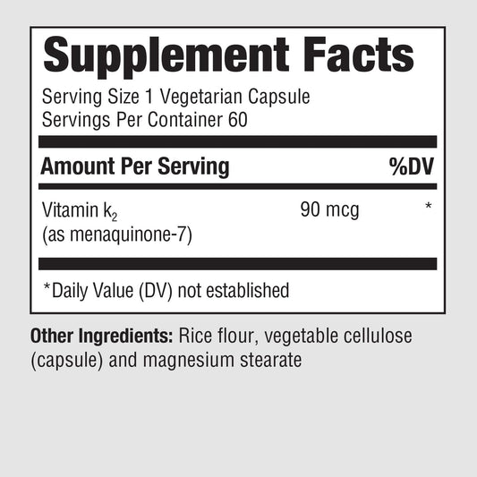 Etiqueta frontal suplemento PureFormulas Vitamina K2 MK7