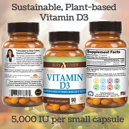 Etiqueta frontal Script Essentials Vitamina D3 vegana