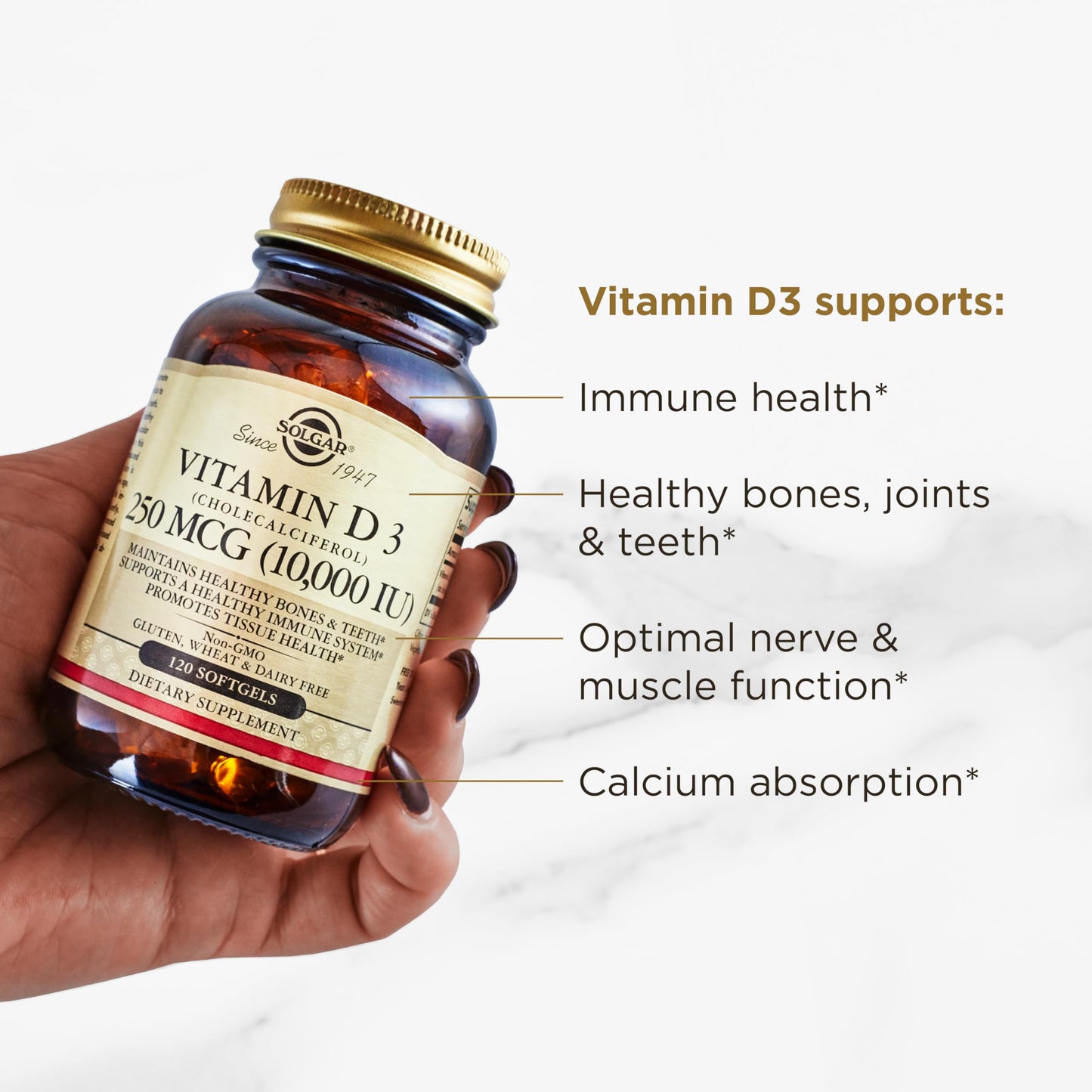 Etiqueta frontal Solgar Vitamina D3 10000 UI 120 cápsulas