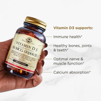 Etiqueta frontal Solgar Vitamina D3 10000 UI 120 cápsulas