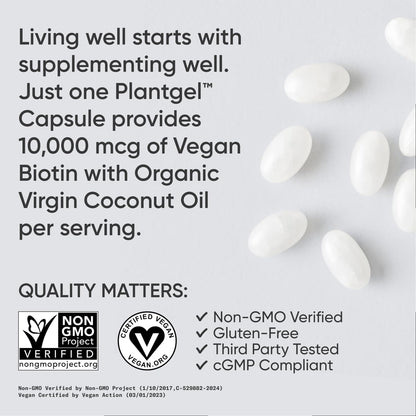 Etiqueta frontal Sports Research biotina vegana 10000 mcg