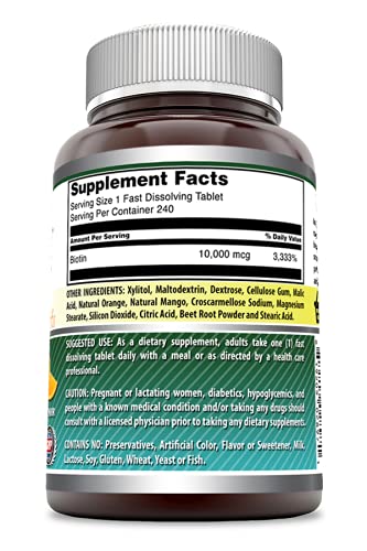 Etiqueta frontal suplemento de biotina 10000 mcg