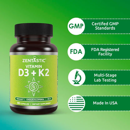 Etiqueta frontal suplemento Zentastic vitamina D3, K2 y magnesio