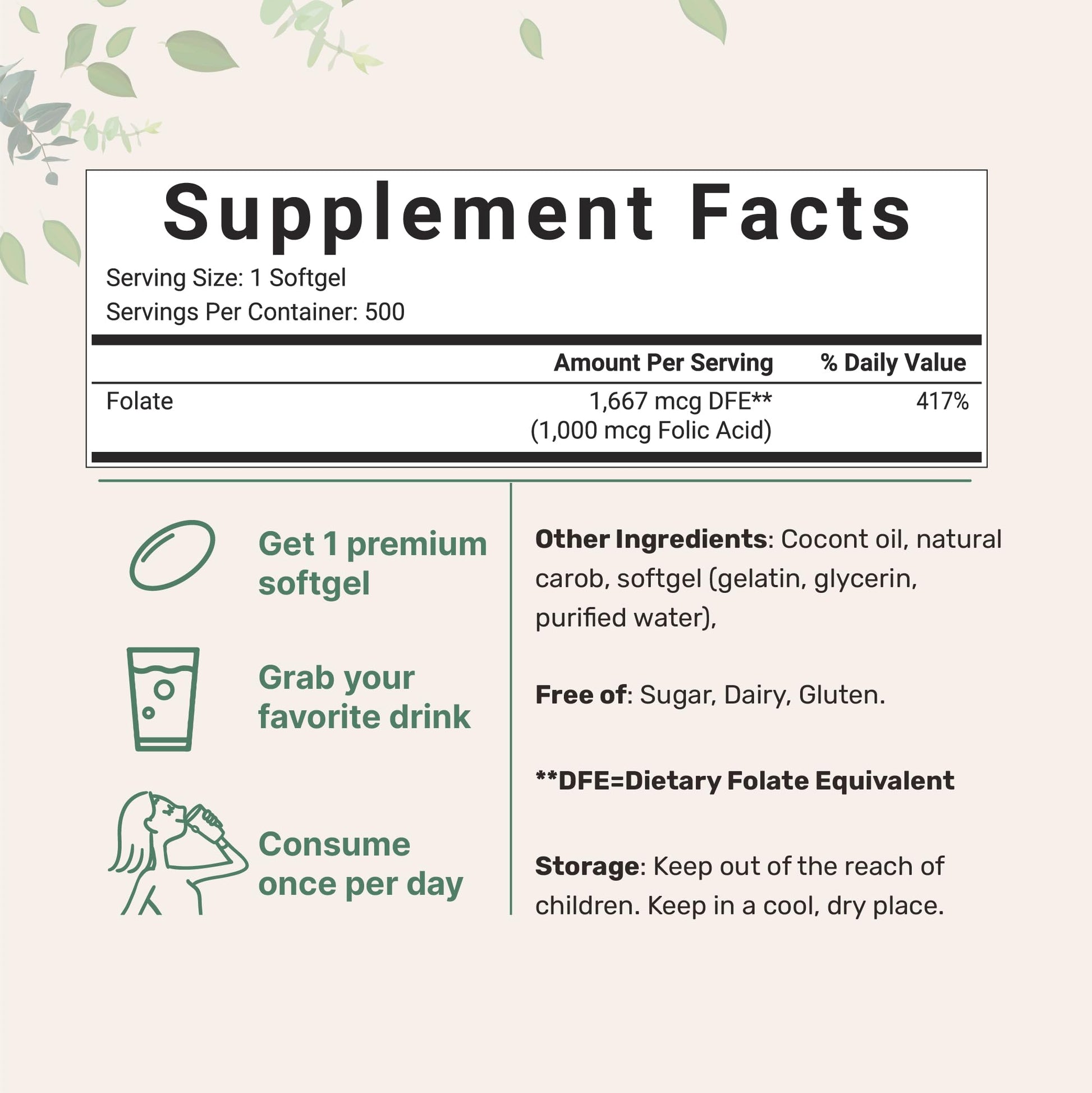 Etiqueta frontal suplemento ácido fólico Micro Ingredients