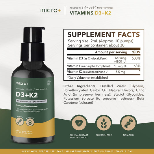 Etiqueta frontal suplemento D3K2 micro plus salud huesos