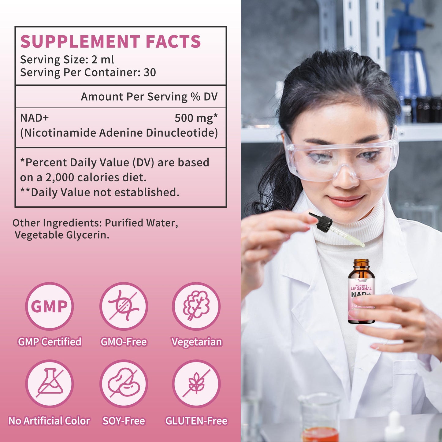 Etiqueta frontal suplemento liposomal NAD para metabolismo y energía