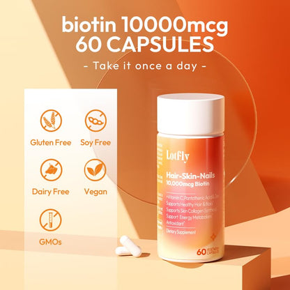 Etiqueta frontal suplemento LOTFLY 120 cápsulas biotina para piel