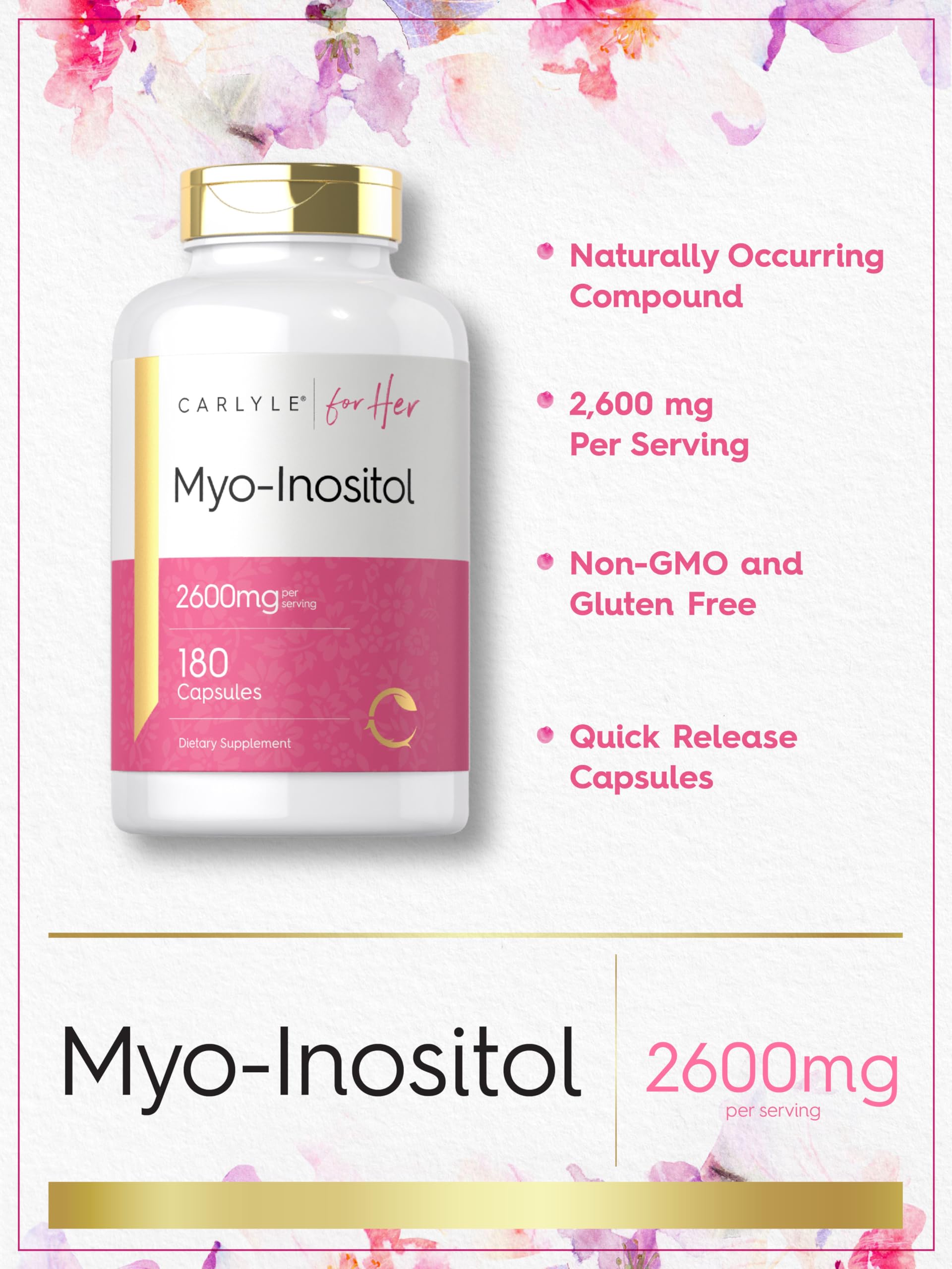 Etiqueta frontal suplemento mio-inositol 2600 mg Carlyle
