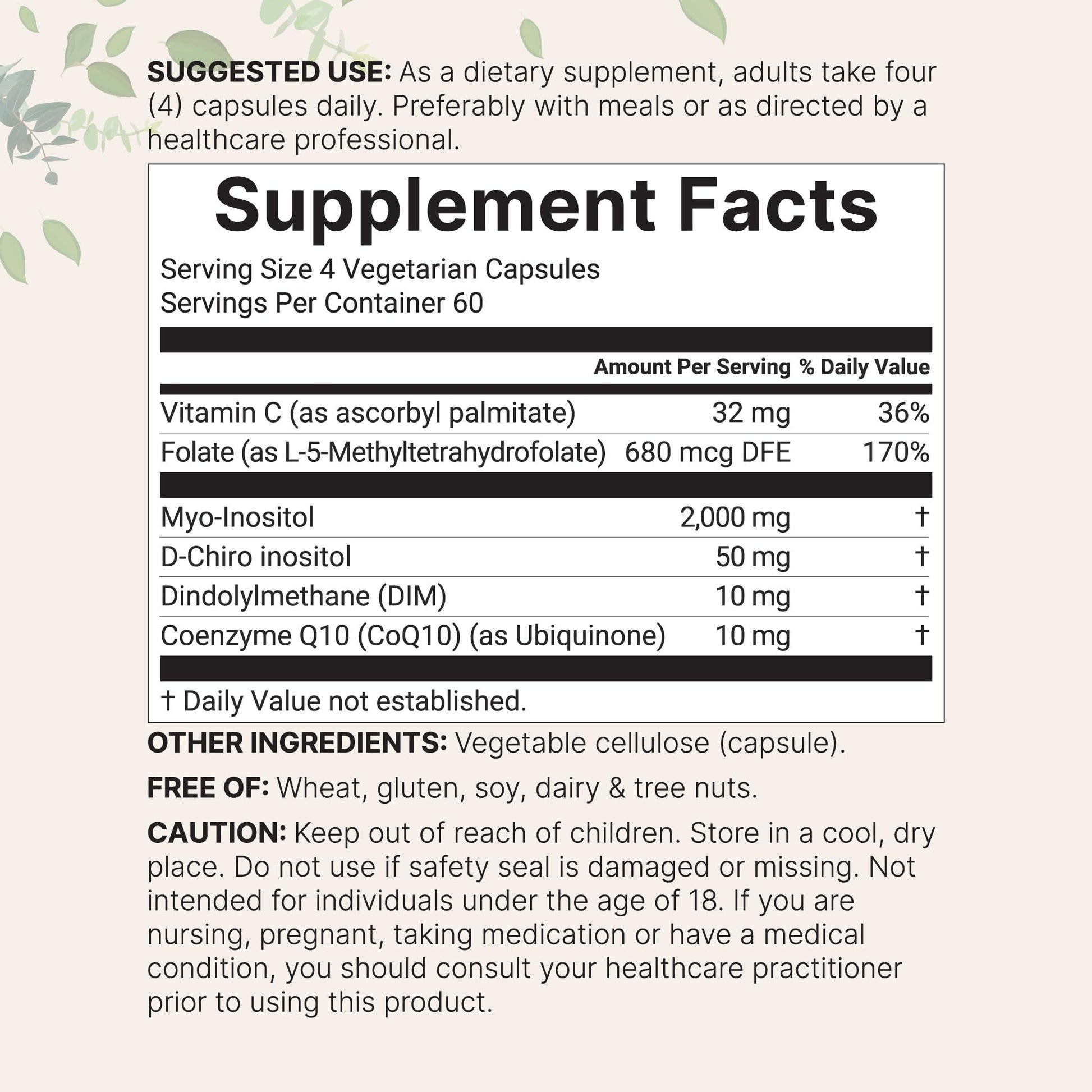 Etiqueta frontal suplemento Myo y D-Chiro Inositol con vitaminas