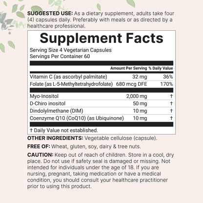 Etiqueta frontal suplemento Myo y D-Chiro Inositol con vitaminas