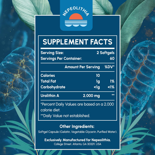 Etiqueta frontal suplemento Nepeolithia Urolitina A 2000 mg