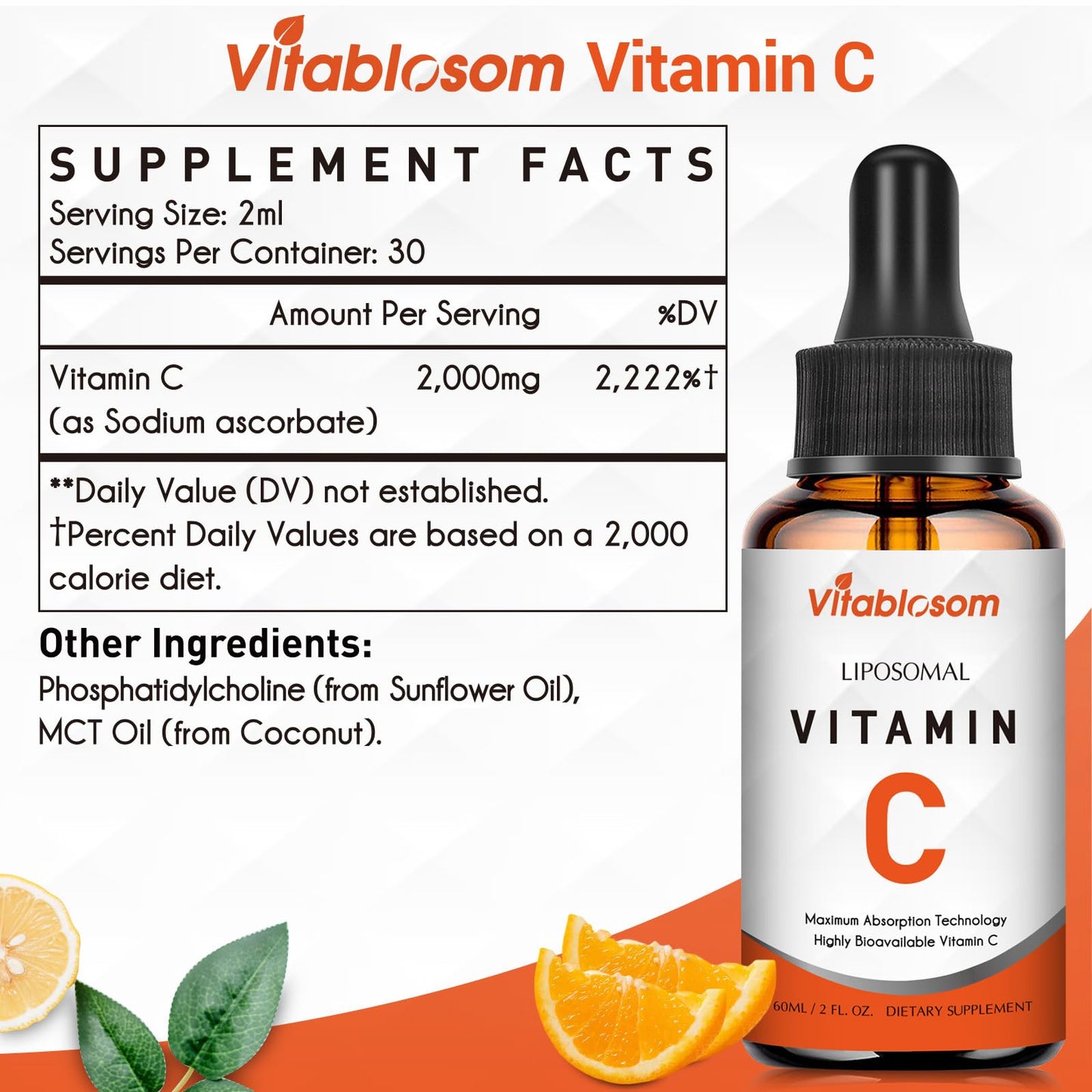 Etiqueta frontal suplemento vitamina c liposomal Vitablosom