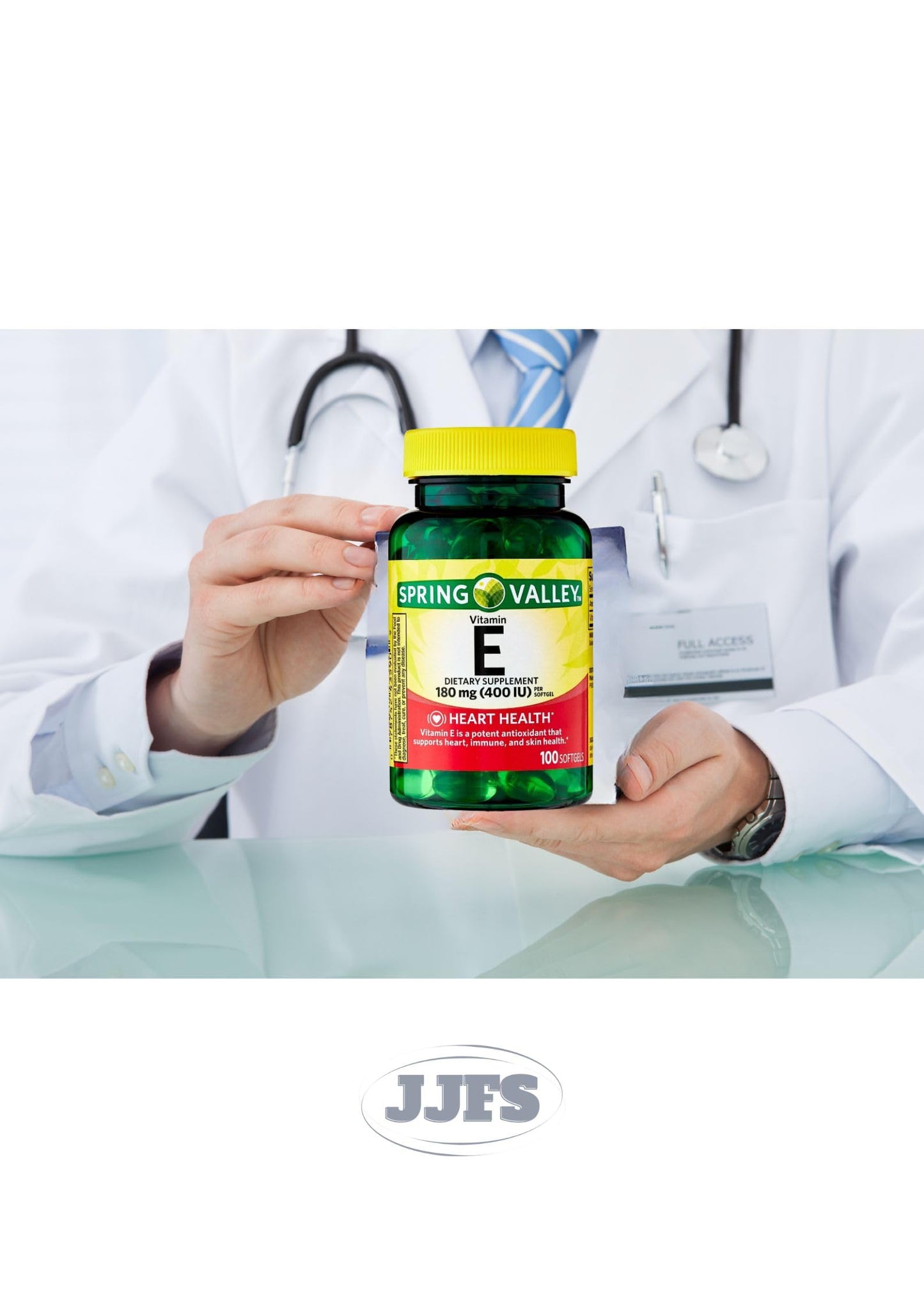 Etiqueta frontal del suplemento vitamina E JJFS