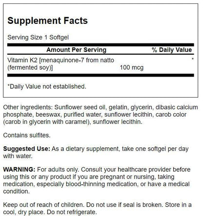 Etiqueta frontal suplemento Swanson Vitamina K2 Menaquinona-7