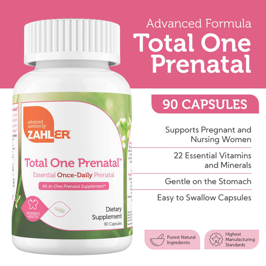 Etiqueta frontal Total One Vitaminas Prenatales Zahler