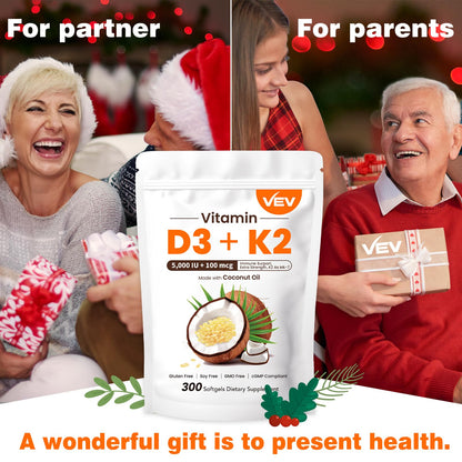 Etiqueta frontal VEV vitamina d3 k2 300 cápsulas