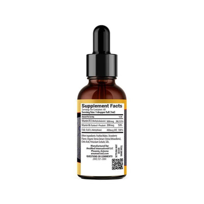 Etiqueta frontal vitamina B12 líquida AnuMed 5000 mcg