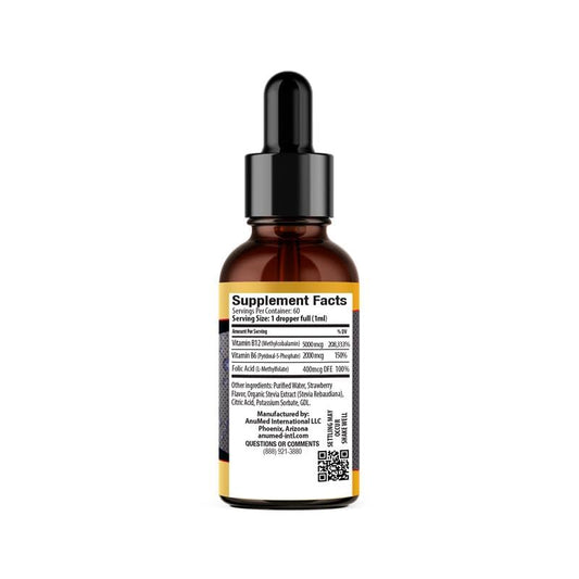 Etiqueta frontal vitamina B12 líquida AnuMed 5000 mcg