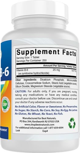 Etiqueta frontal Vitamina B6 25mg Best Naturals