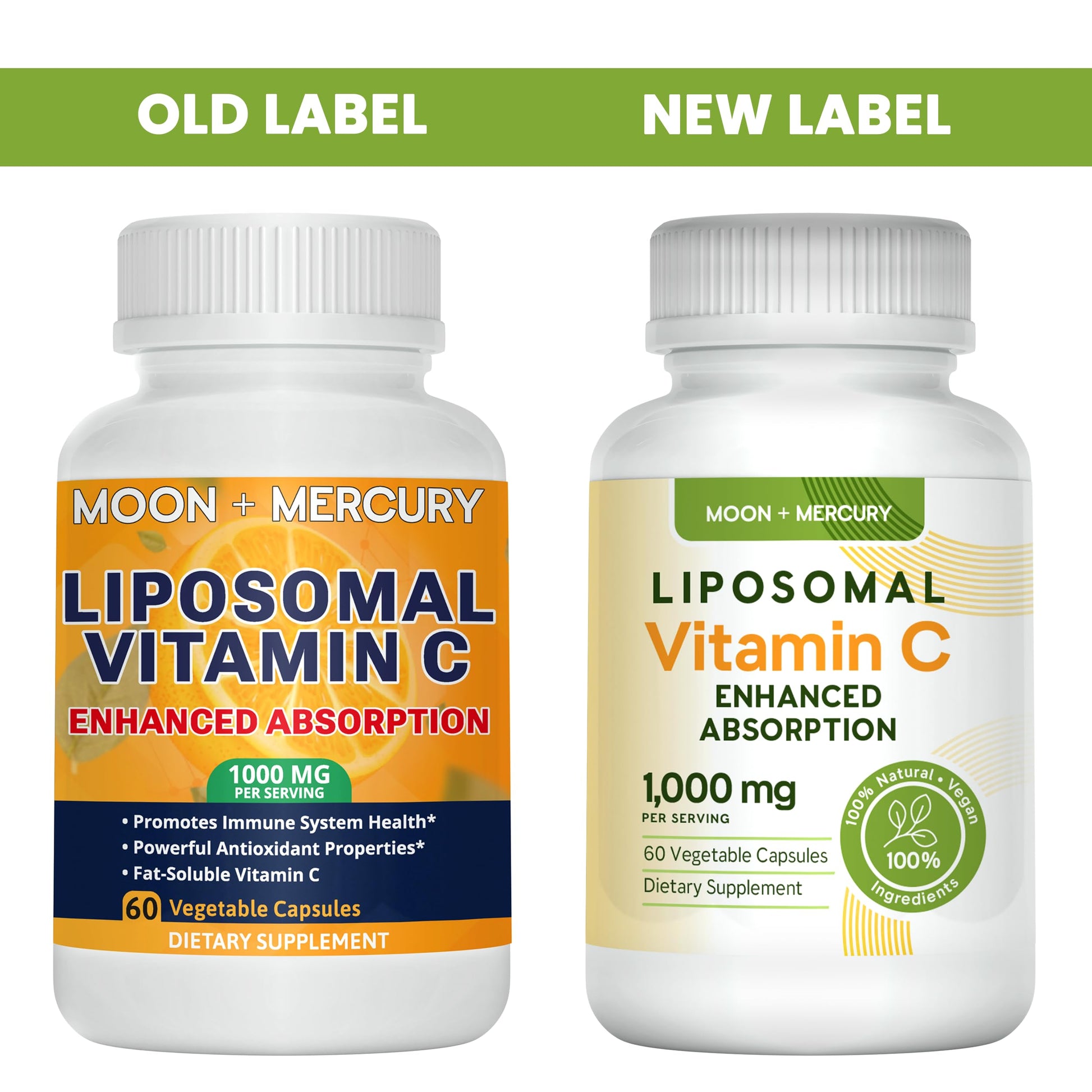 Etiqueta frontal Vitamina C Liposomal Moon + Mercury