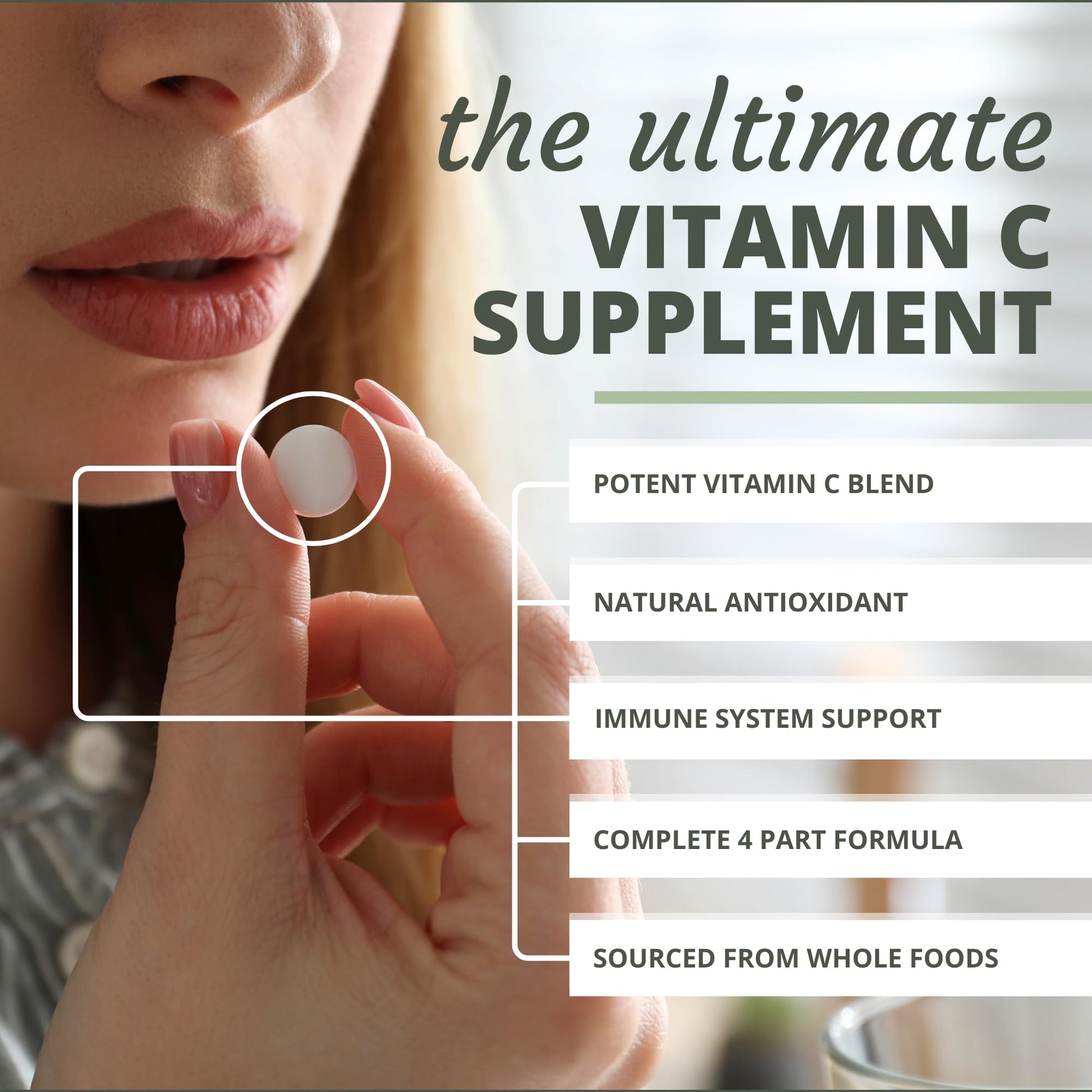 Etiqueta frontal suplemento vitamina C masticable Whole C