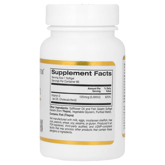 Etiqueta frontal botella vitamina D3 California Gold Nutrition