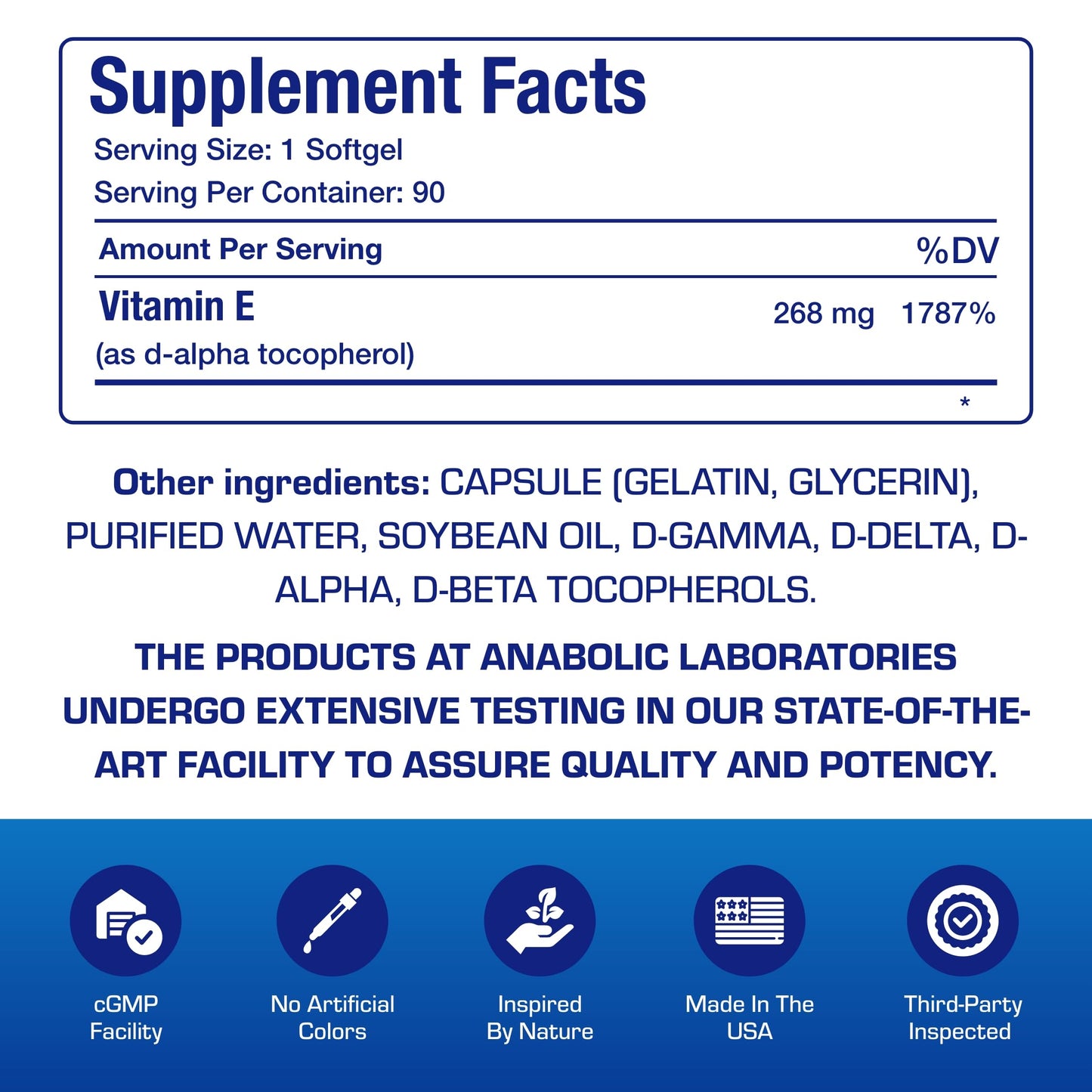 Etiqueta frontal vitamina E 400 IU Anabolic Laboratories