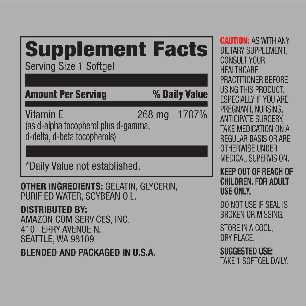 Etiqueta frontal vitamina E Amazon Elements 400 UI