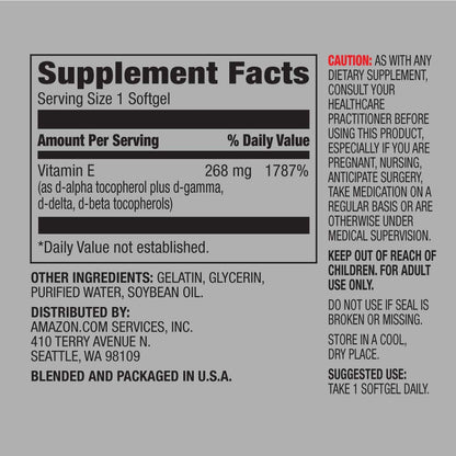 Etiqueta frontal vitamina E Amazon Elements 400 UI