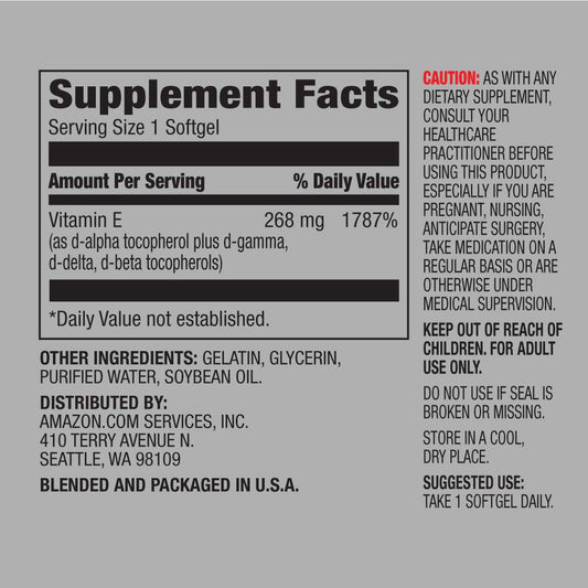 Etiqueta frontal vitamina E Amazon Elements 400 UI