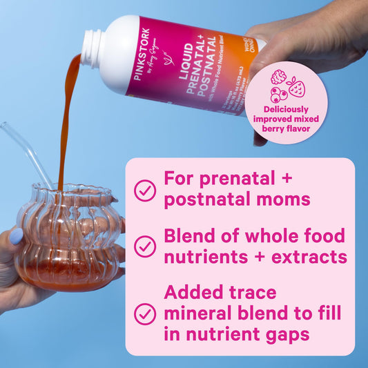 Etiqueta frontal vitaminas líquidas Pink Stork sabor baya