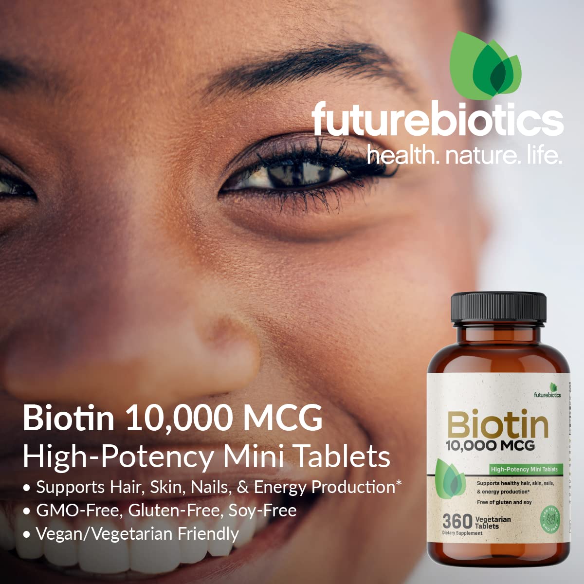 Etiqueta Futurebiotics Biotina 10,000 MCG suplementaria