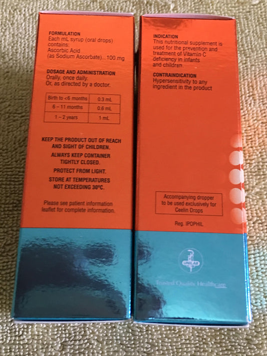 Etiqueta gotas vitamina C Ceelin 30ml para bebés