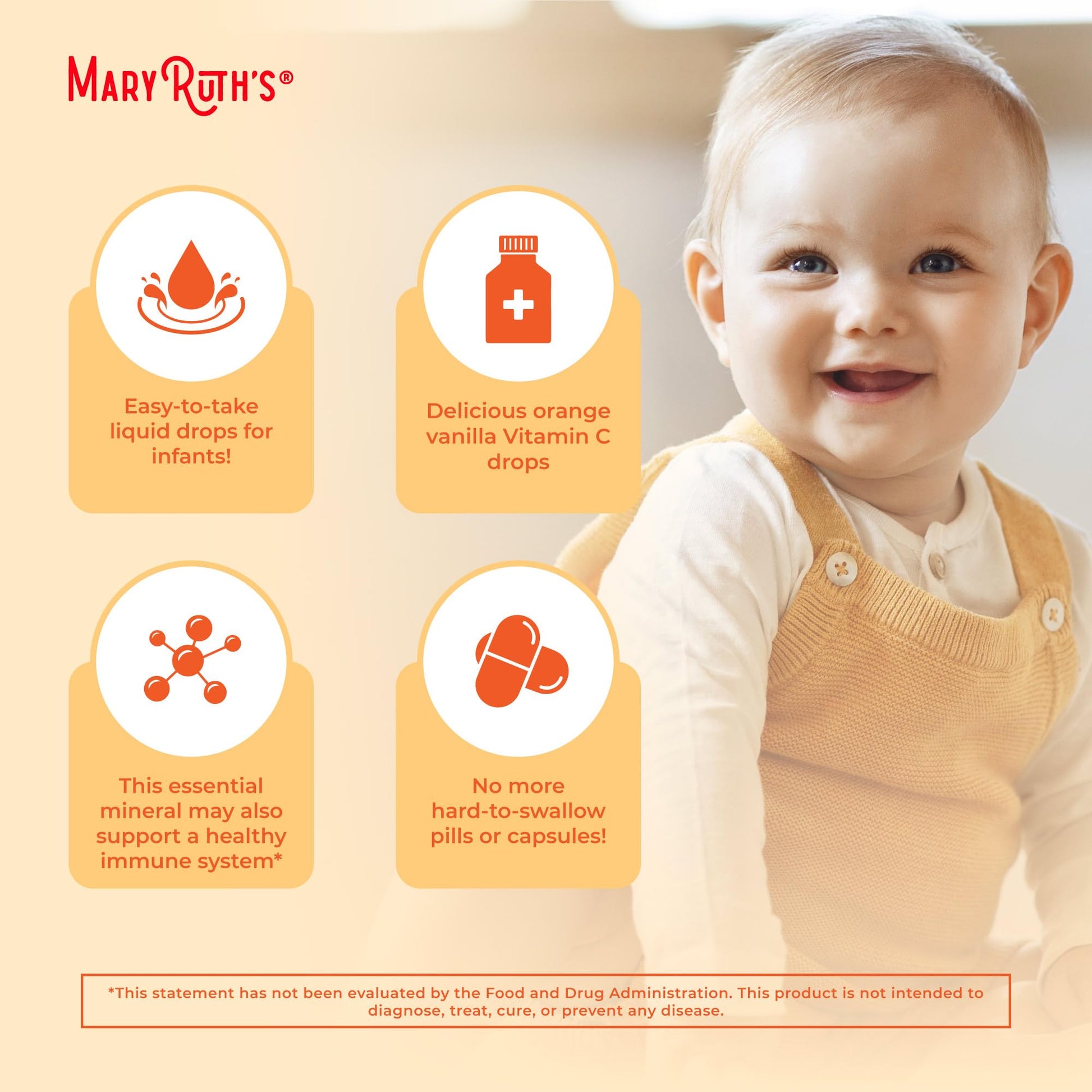 Etiqueta producto gotas vitamina C orgánica MaryRuth para bebés