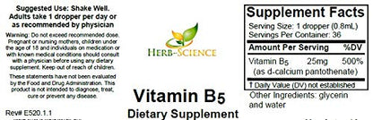 Etiqueta Herb-Science vitamina B5 líquido para energía y metabolismo