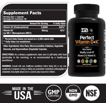 Etiqueta del producto HFL Perfect Vitamin D3 y K2 microencapsulados