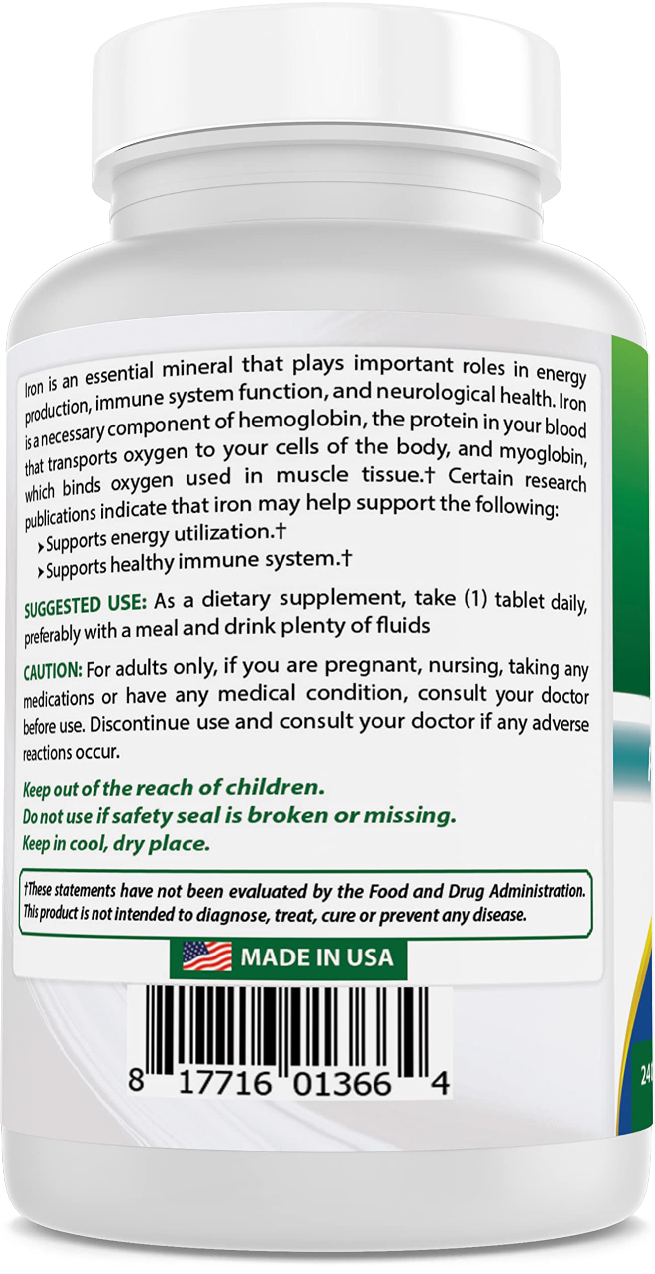 Etiqueta Hierro 65 mg y Vitamina B12 6000 mcg Best Naturals
