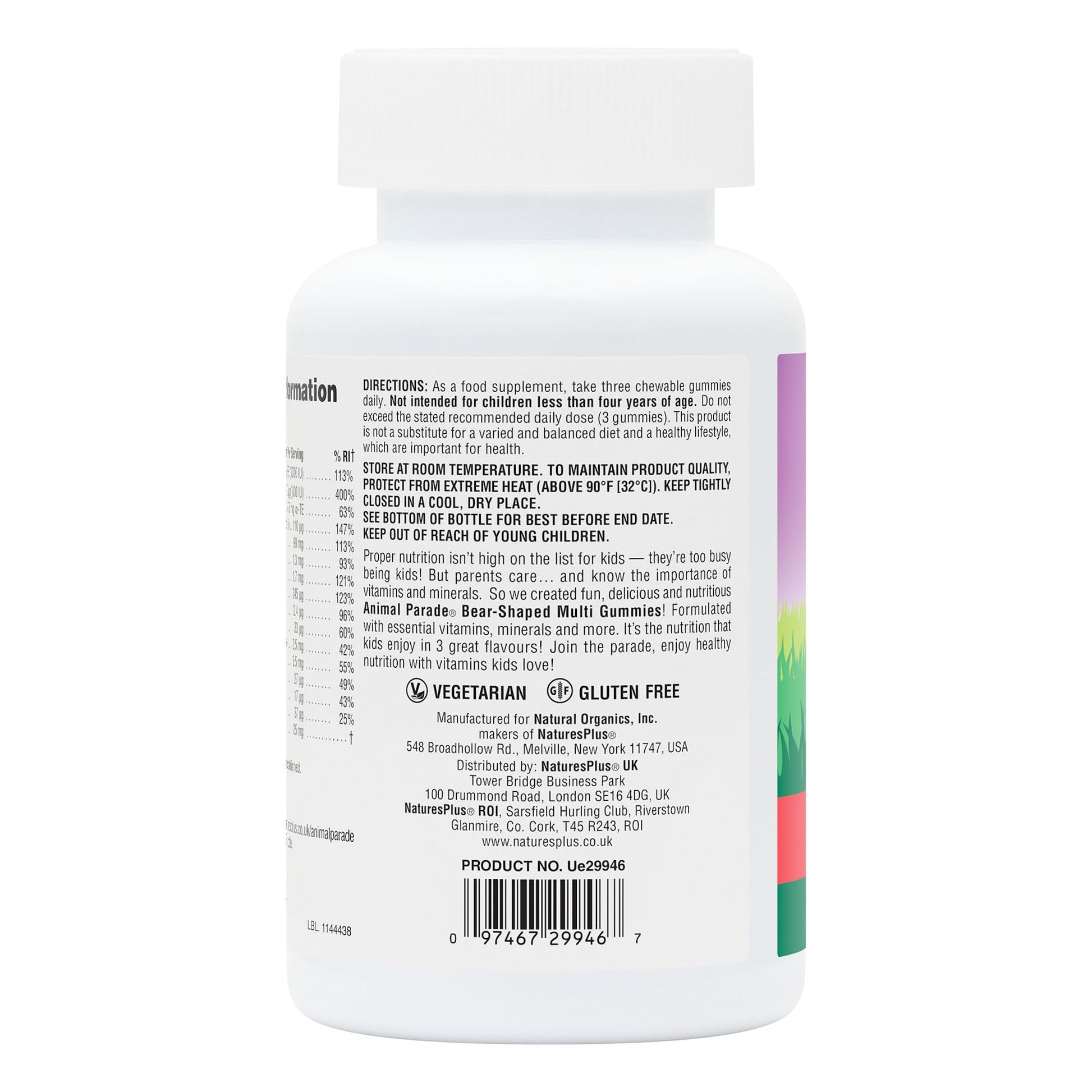 Etiqueta de información de multivitaminas para niños
