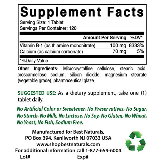 Etiqueta con información nutricional Best Naturals vitamin B1 B6