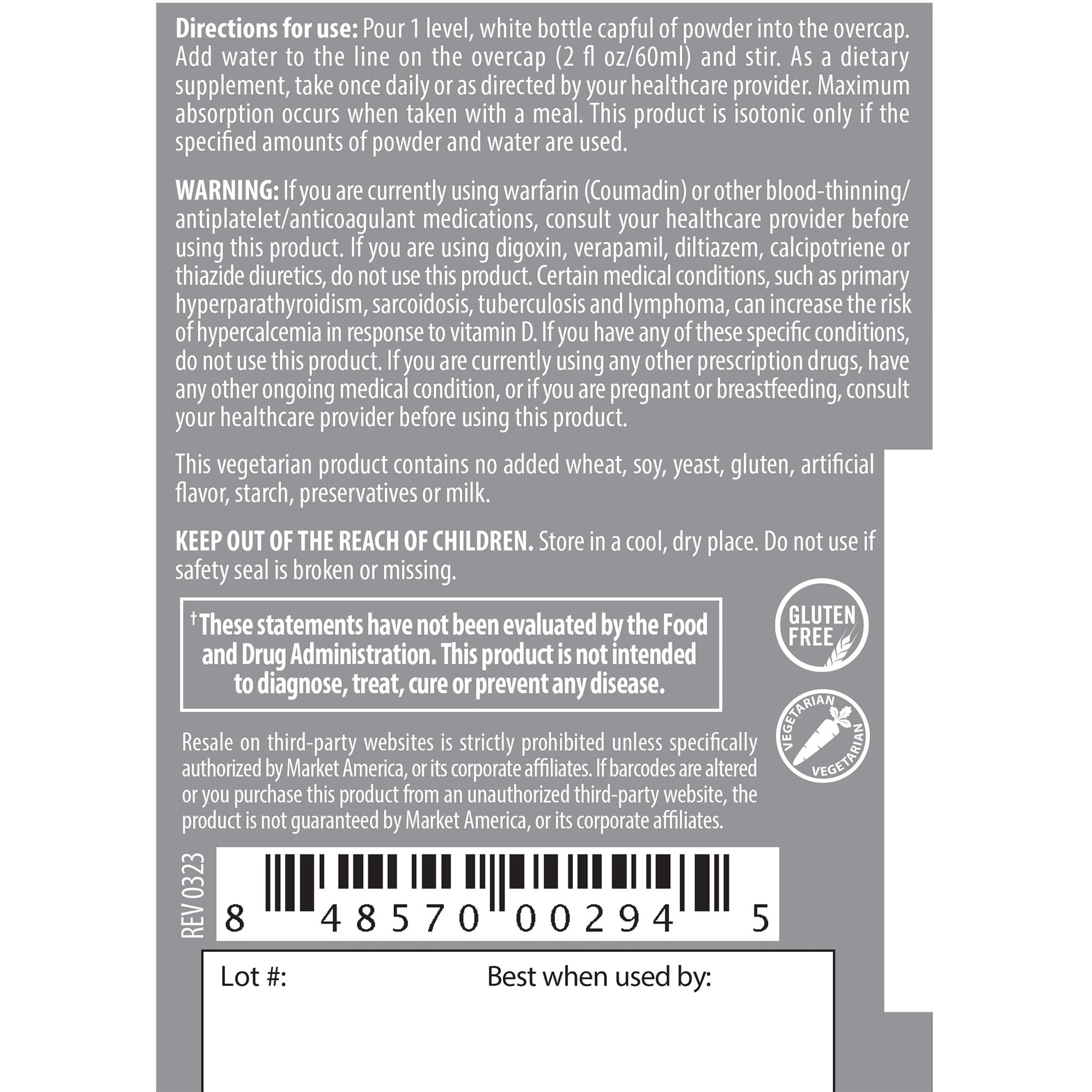 Etiqueta información nutricional Isotonix vitamina D K2