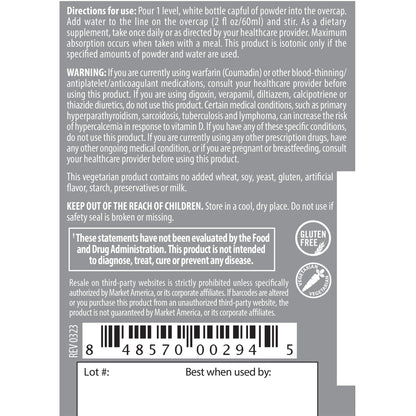 Etiqueta información nutricional Isotonix vitamina D K2